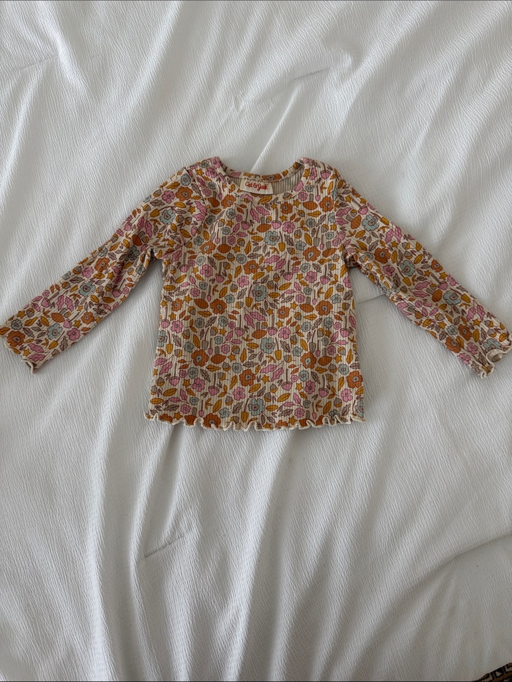 Cat & Jack Floral Ribbed Long-Sleeve Top - Pink & Brown